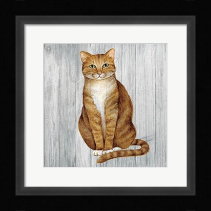 Framed Country Kitty II on Wood Print