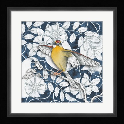 Framed Arts and Crafts Bird IV Indigo Print