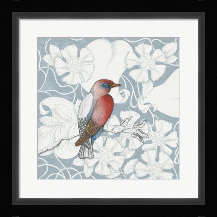 Framed Arts and Crafts Birds I Tone on Tone Print