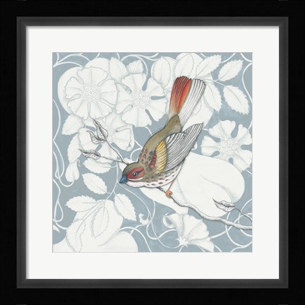 Framed Arts and Crafts Birds II Tone on Tone Print