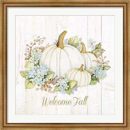 Framed Autumn Elegance I Gold Welcome Fall Print