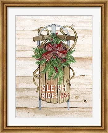 Framed Holiday Sports II on Wood Sleigh Rides Print