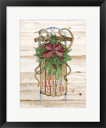 Framed Holiday Sports II on Wood Sleigh Rides Print