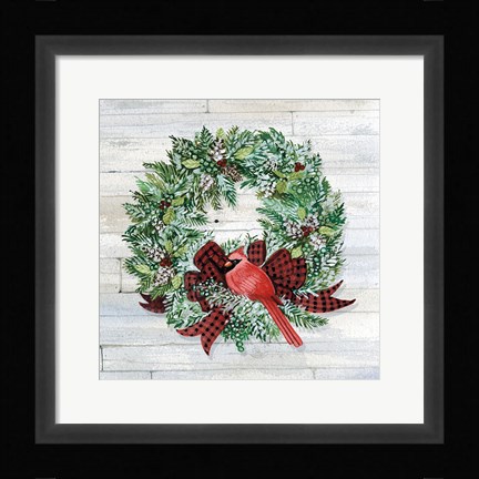 Framed Holiday Wreath I on Wood Print