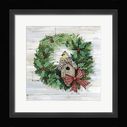 Framed Holiday Wreath III on Wood Print