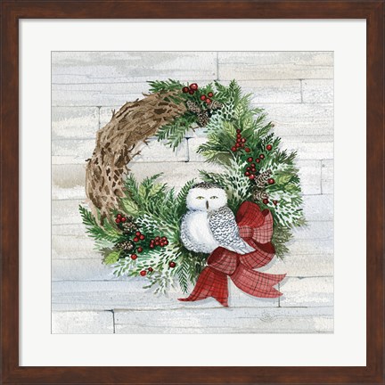 Framed Holiday Wreath II on Wood Print