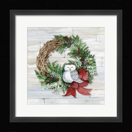Framed Holiday Wreath II on Wood Print