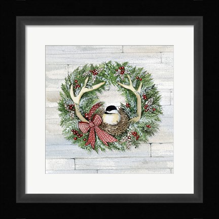 Framed Holiday Wreath IV on Wood Print