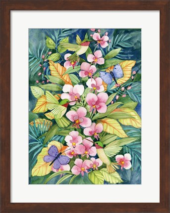 Framed Orchids and Hummingbirds Print