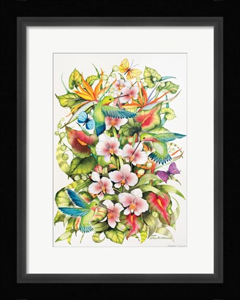 Framed Orchid Splendor with Birds Print