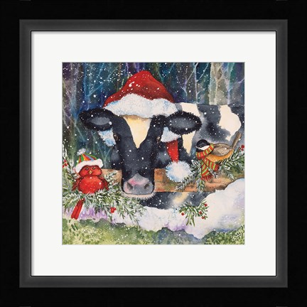 Framed Winter Cow Print