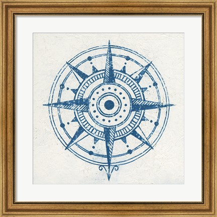 Framed Indigo Gild Compass Rose I Print