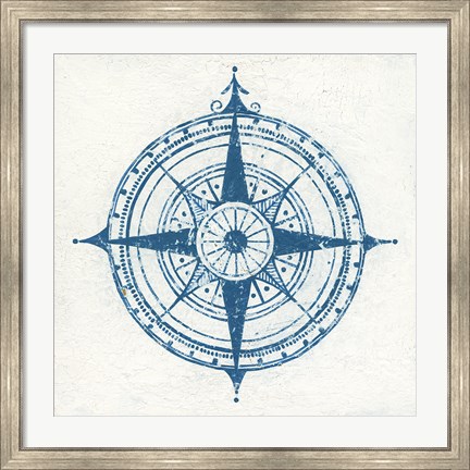 Framed Indigo Gild Compass Rose II Print