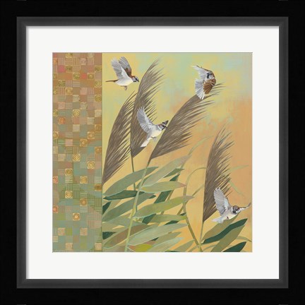 Framed Sparrows and Phragmates August Evening Print