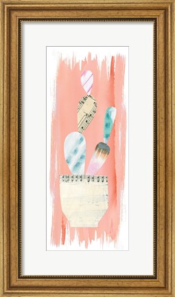 Framed Collage Cactus VII on Coral Print