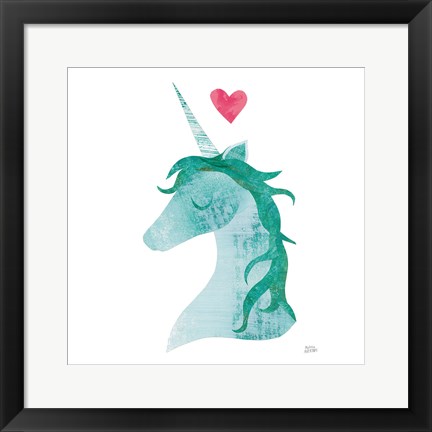 Framed Unicorn Magic II Heart Sq Green Print