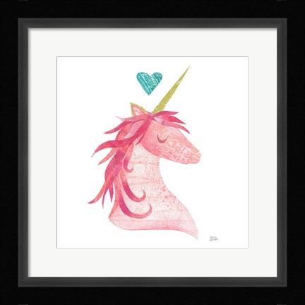 Framed Unicorn Magic II Heart Sq Pink Print
