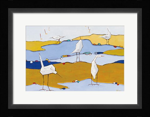 Framed Marsh Egrets VI Dark Sand Print