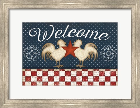 Framed Red White and Blue Rooster II Print