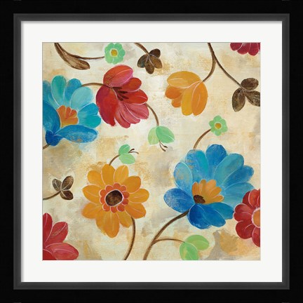 Framed Coral and Teal Garden I Print