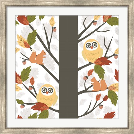 Framed Fall Owls in a Tree Print