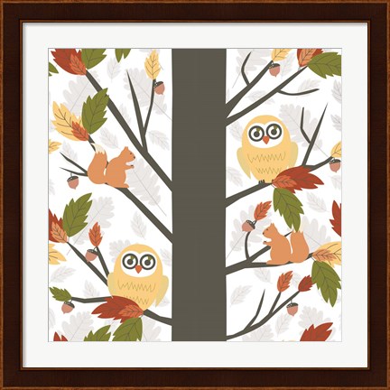Framed Fall Owls in a Tree Print