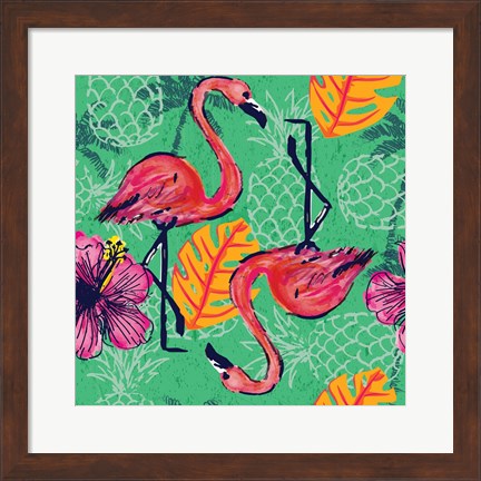 Framed Tropical Flamingo Pattern Print