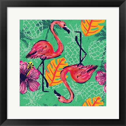 Framed Tropical Flamingo Pattern Print