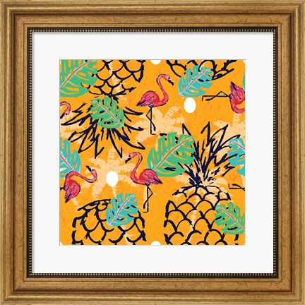 Framed Tropical Pineapple Pattern Print