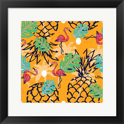 Framed Tropical Pineapple Pattern Print