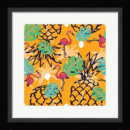 Framed Tropical Pineapple Pattern Print