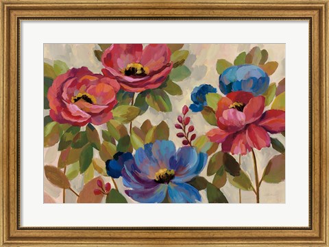 Framed Coral and Blue Flowers Print