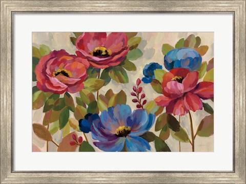 Framed Coral and Blue Flowers Print