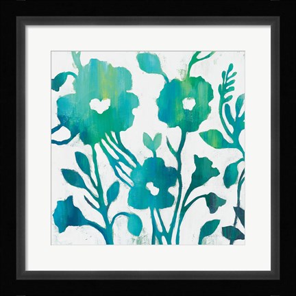 Framed Teal Trio IV on White Print