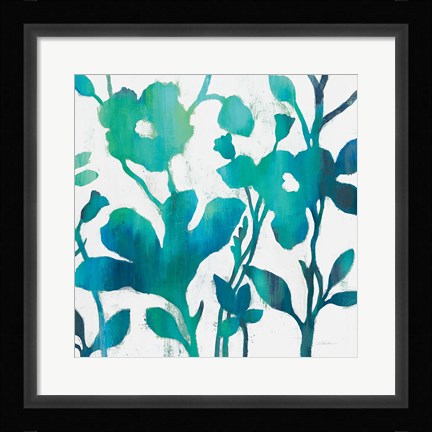 Framed Teal Trio V on White Print