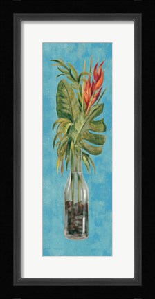 Framed Tropical Lush II on Blue Print