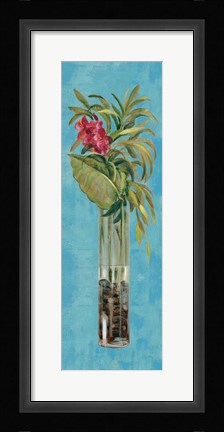 Framed Tropical Lush I on Blue Print