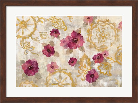 Framed Elegant Fresco Gold Floral Print