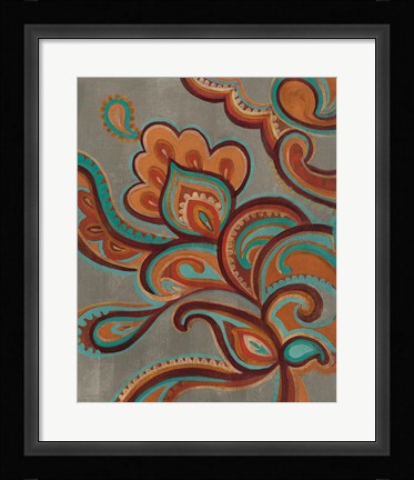 Framed Bohemian Paisley I Turquoise Neutral Print