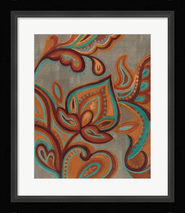 Framed Bohemian Paisley II Turquoise Neutral Print