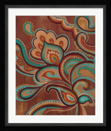 Framed Bohemian Paisley I Turquoise Print