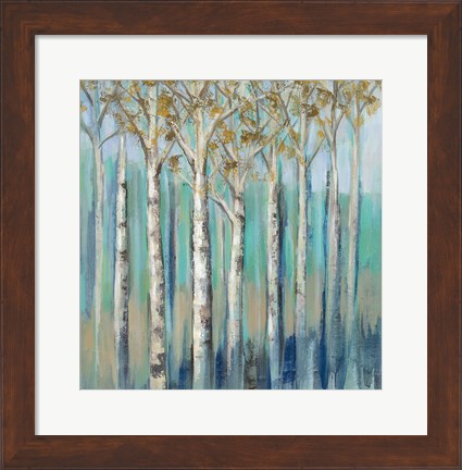 Framed Birches at Dawn Print