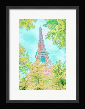 Framed Pastel Eiffel in Trees Print
