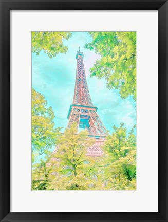 Framed Pastel Eiffel in Trees Print
