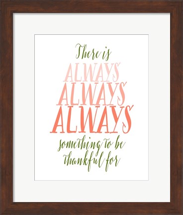 Framed Be Thankful - Green and Coral Print