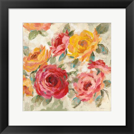 Framed Brushy Roses Crop with Teal Print