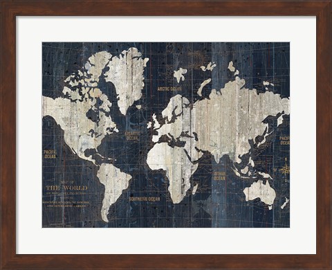Framed Old World Map Blue Crop Print