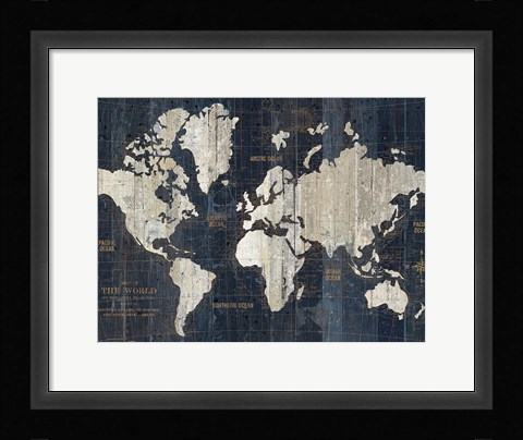 Framed Old World Map Blue Crop Print