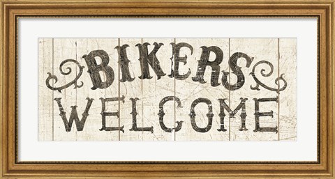 Framed Flea Market Road Sign Bikers Welcome Print