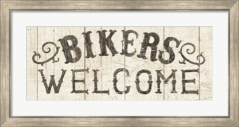 Framed Flea Market Road Sign Bikers Welcome Print